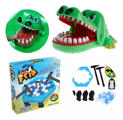 Kit Brinquedos Crocodilo Torre Caiu Perdeu Jogo Pinguim Gelo