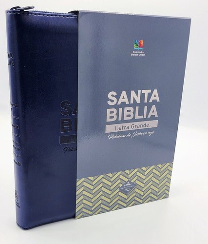 Imagen 1 de 8 de Biblia Reina Valera 1960 Letra Grande Sentipiel Azul Cierre