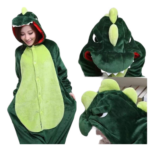Mameluco Pijama Infantil Dinosaurio Verde Kigurumi 