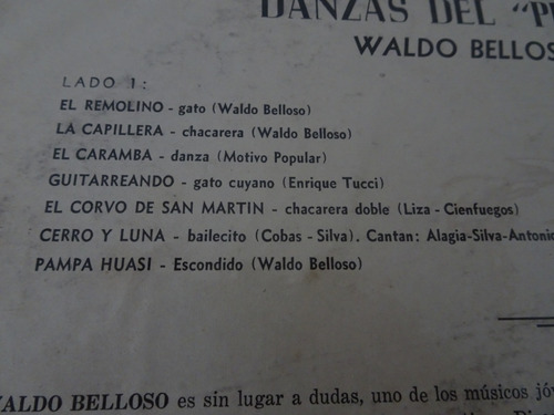 Waldo Belloso - Danzas Del 1° Curso - Vinilo Folklore (Usado)
