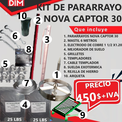 Imagen 6 de 10 de Kits Con Pararrayos Ionizante Nova Captor 30. 35m De Radio
