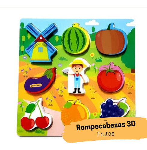 Rompecabezas 3d De Madera Frutas Encastre Didáctico 9 Piezas