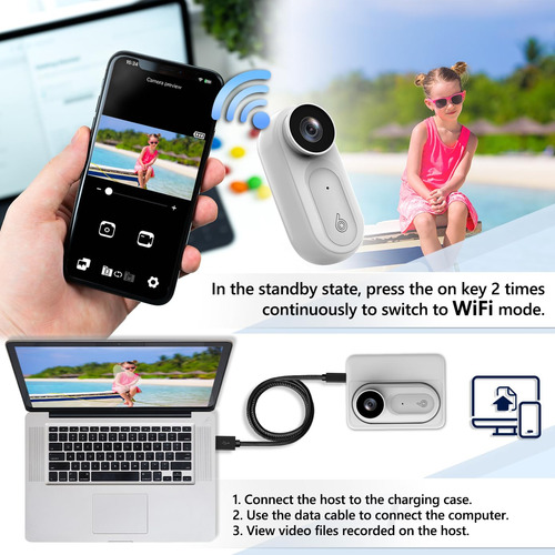 Mini Cámara Corporal 1080p Impermeable Con Clip Y Carga 2500 Blanco