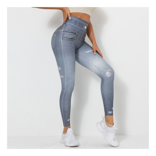 Pantalones De Yoga De Imitación De Jeans Para Mujer, Legging