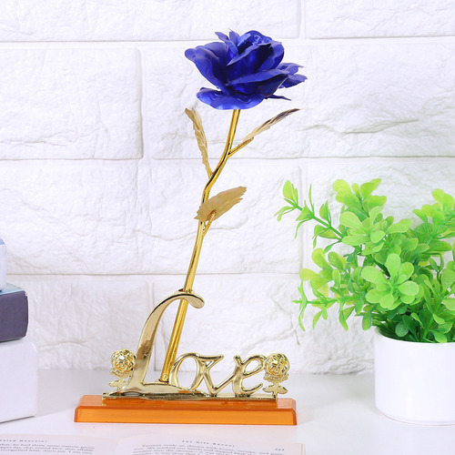 Flor En Lámina De Oro De 24 Quilates, Rosa Azul