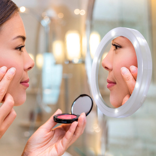 Espejo De Maquillaje Con Aumento De 8x - Luz Led - Poderosa Ventosa - Rotación 360° - Espejo Iluminado De Baño Para Cosmético Y Afeitar - Marco Blanco