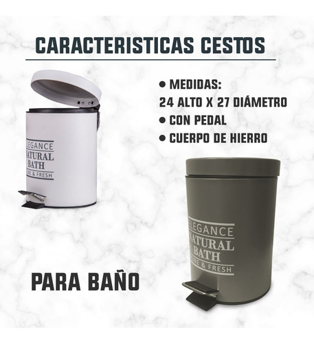 Imagen 2 de 4 de Set De Baño Tacho Cesto Y Cepillo Escobilla Natural Ele Pc