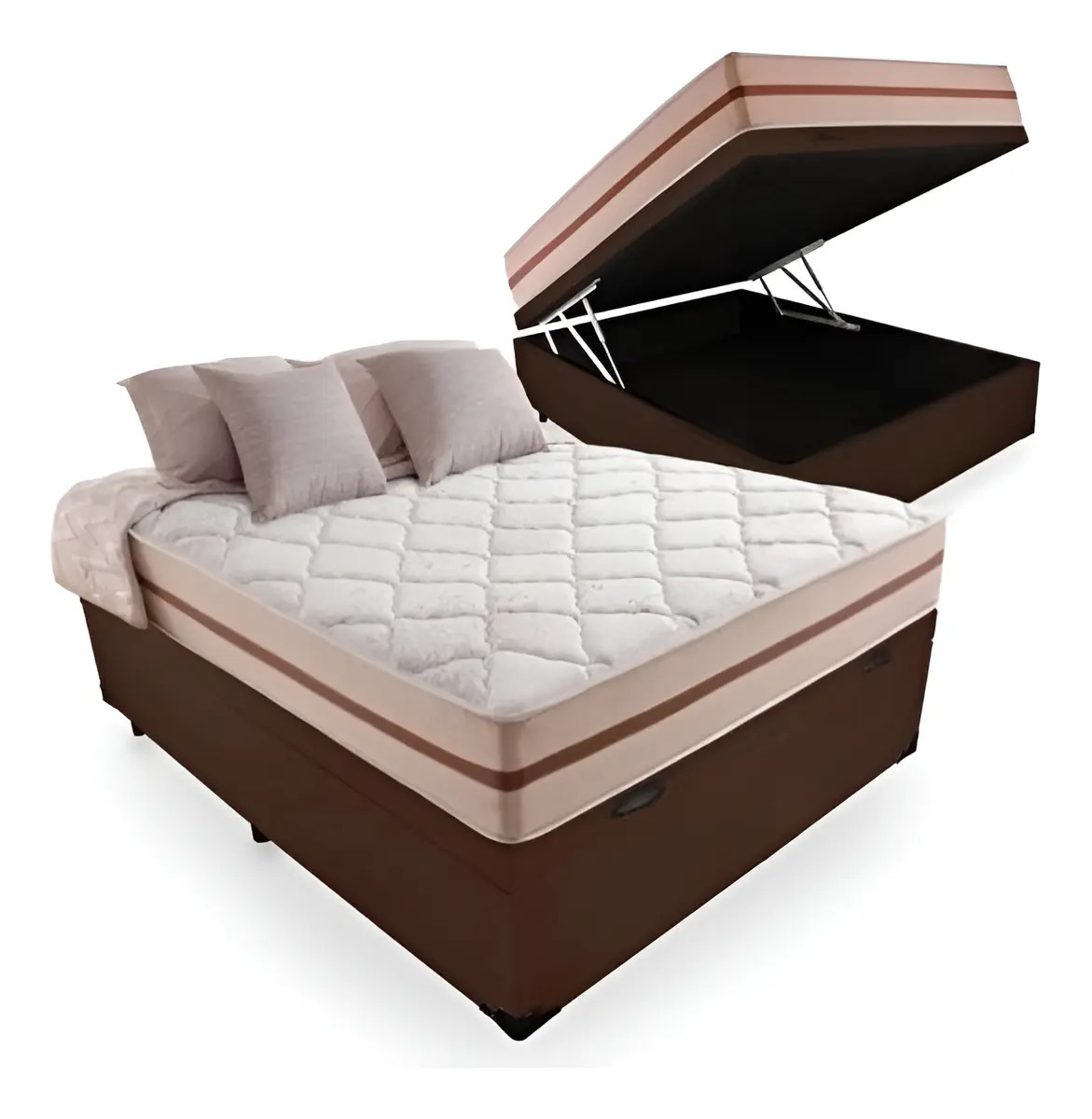 Cama Box Baú Casal Com Colchão Pillow Angel Molas Ensacadas