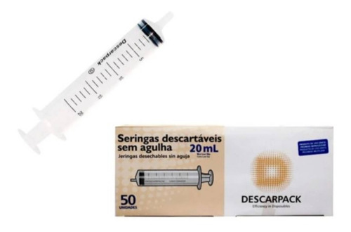 Seringa Descartável 20ml Luer Slip Descarpack Cx C/50 Unid.