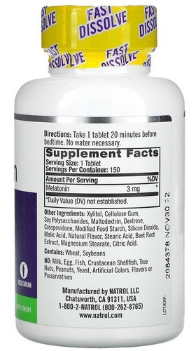 Natrol Melatonina 3 Mg 150 Tabs | Rápida Disolución Fresa