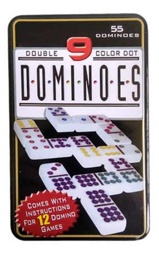 Dominó 55 Fichas A Color Doble 9 Juego De Mesa Caja Metáli