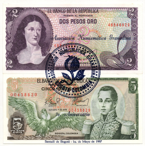 2 Pesos 1977 Y 5 Pesos 1978 Resellados 7 Aniversario A N G