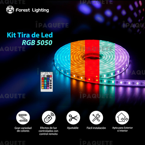Imagen 2 de 7 de Tira Luces Led 5050 Rgb Completo Controlador Control Fuente