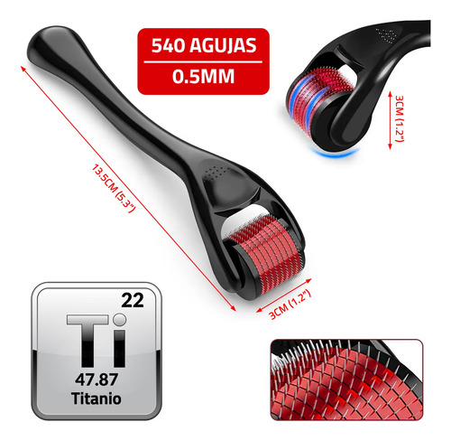 0.5mm Dermaroller Titanio Y Aplicador Para Barba Anticaída