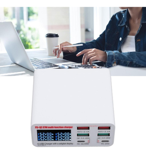 Multi Cargador De 6 Puertos Usb 2 Pd 20w Y 40w 2qc 3.0- 2,1a