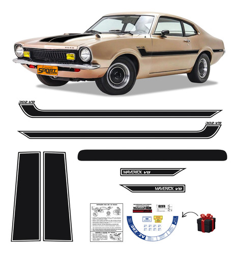 Faixa Ford Maverick 302 V8 73/79 Adesivo Lateral E Capô