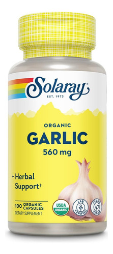 Ajo Organico 560 Mg Solaray 100 Cápsulas Veganas