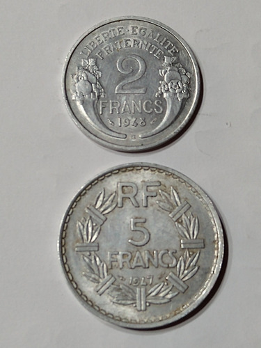 Monedas De Francia,2 Y 5 Francos, Años 1947 Y 48