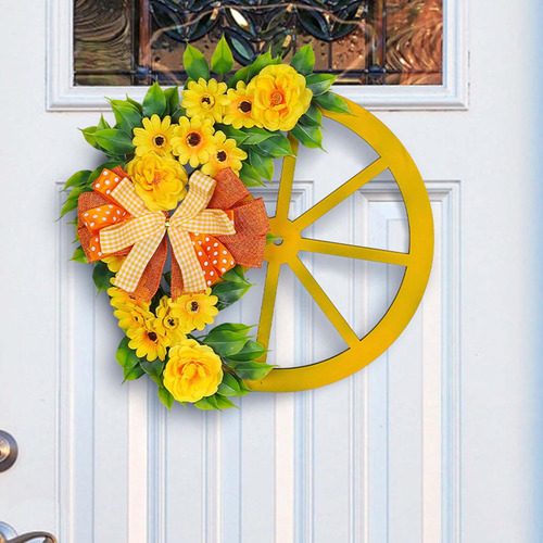 Corona De Primavera Para Puerta Delantera, Rueda De Madera,