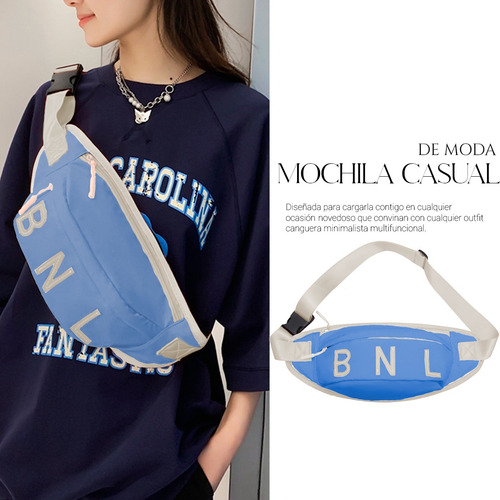 Bolso Bandolera De Moda Multifuncional Casual Cangurera Color Azul Diseño de la tela Liso
