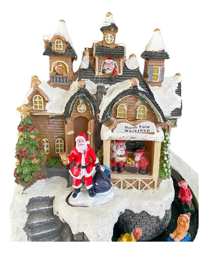 Vila Natalina Casa Do Noel Com Trem Giratório Musical E Led