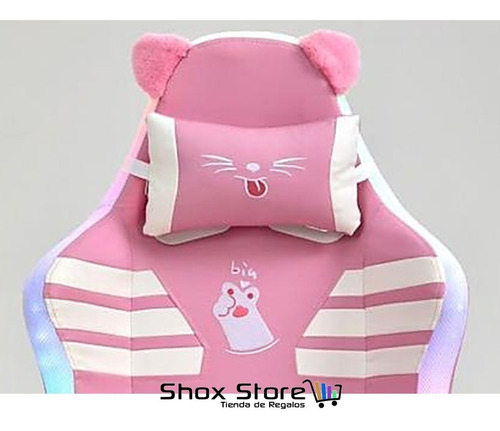 Silla Sillon Gamer Rosa Reclinable Luces Led Orejas Gatito