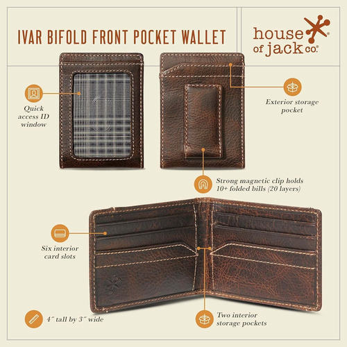 Casa De Jack Co. Ivor Billetera Bifold Con Clip Para Dine...