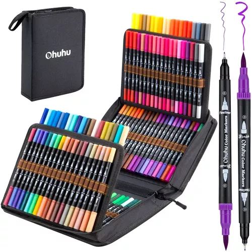 Ohuhuhu, 120 colores de marcadores artísticos, cepillo de doble punta para  colorear Fineliner Rotuladores de color, marcador a base de agua para