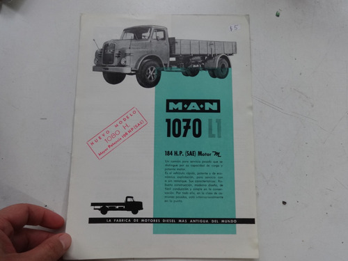 Folleto Antiguo Camion Man Diesel M.a.n. 1070 1960 1080 L1