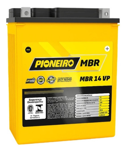 Bateria Moto Pioneiro Mbr14-vp 12v 12a/h
