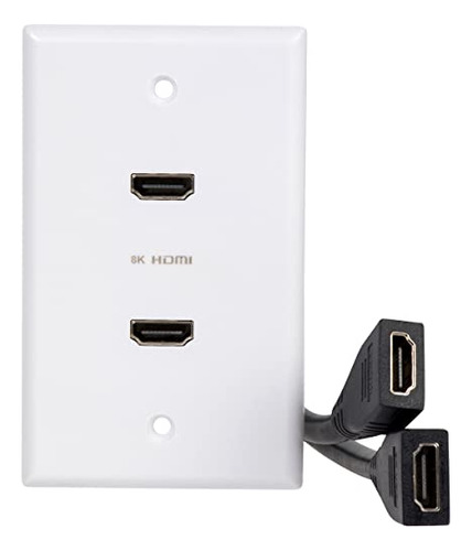 Hdmi Wall Plate | Ul Listed Dual Outlet Hdmi 2.1 W/ 2 B...