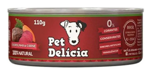 Alimento Pet Delícia Receitas Clássicas para cão todos os tamanhos sabor caçarolinha de carne em lata de 110g