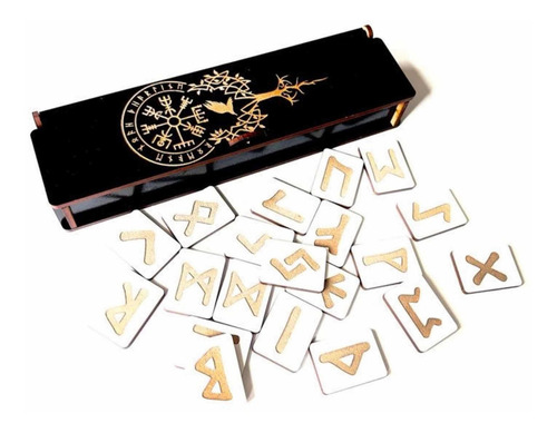 Pack 25 Set De Runas Vikingas Talismán Blancas + 25 Cajita