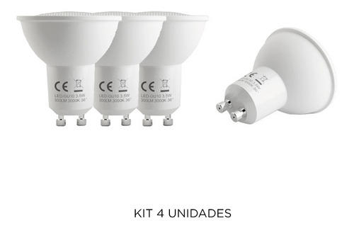 Imagen 1 de 3 de Kit 4 Lámparas Dicroicas Led Gu-10, 4,5 W,100ºcálida