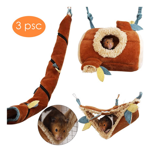 3pcs Hamster Hamaca Colgante De Forro Polar Cama Juego Túnel