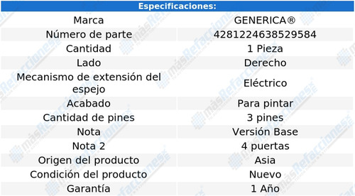 (1) Espejo Der P/pintar 3 Pines Generica Ecosport 04_12