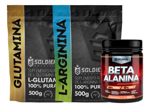 Kit: Arginina 500g + Beta Alanina 500g + Glutamina 500g Sabor Natural