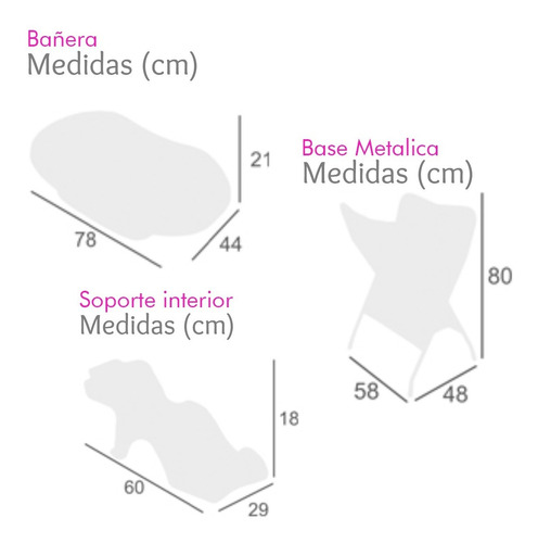 Imagen 4 de 4 de Bañera Tina Plastica Bebe Soporte Base Metálica 392 Niños