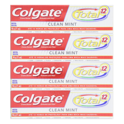 Pack Creme Dental Clean Mint Colgate Total 12 Caixa 4 Unidades 90g Cada