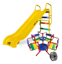 Comprar - Combo Tobogan 3 Escalones Pvc + Calesita Infantil Vxplay Color Tobogan Amarillo - Calesita Roja