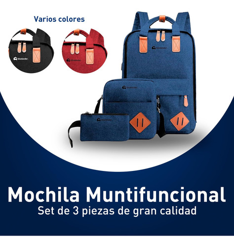 2 Mochilas Escolar Para Laptop Antirrobo 3 Piezas Casual