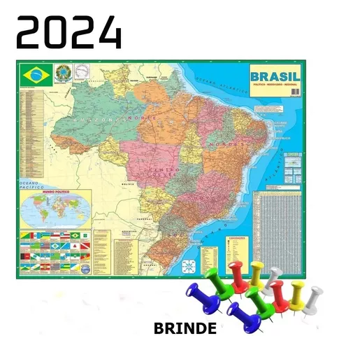 Mapa Brasil Atualizado Politico Rodovia + 10 Alfinetes