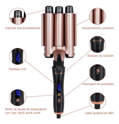 Tenazas Rizadora Con Planchas Cabello Pelo Ajustable Ferros 5 En 1 Con Guantes
