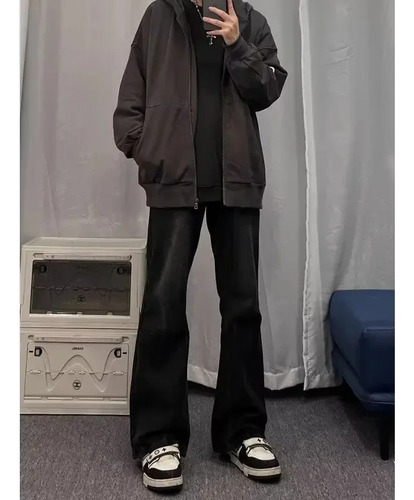 Jeans Negros De Corte Recto Para Hombre, Moda Juvenil