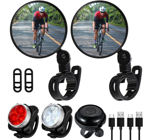 5 Espejo Bicicleta Giratorio 360 Grado Retrovisor Usb