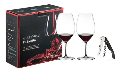 Kit 2 Taças Riedel 995 Ml Saca-rolhas Pulltex Clickcut Preto