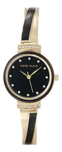 Reloj Dama Elegante Anne Klein Dorado Negro Cristales Mujer