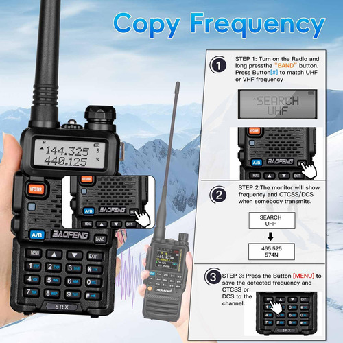 Baofeng - Radio De Jamón 5rx (actualizado De Uv-5r) Multibanda De Recepción De Largo Alcance De Radio Bidireccional, Walkie Talkies De Recepción Am/fm Con Auricular Y Antena Td-771, Frecuencia De