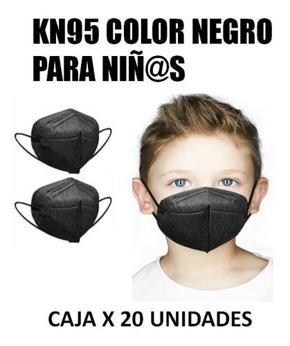 Mascarillas Kn95 Color Negro 5 Capas Niños X 20 Uni