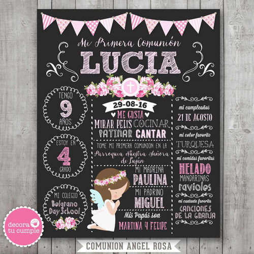 Lámina Pizarra Imprimible Comunión Shabby Personalizada 1